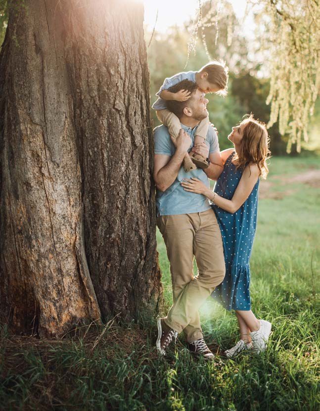 Family enjoying the woods